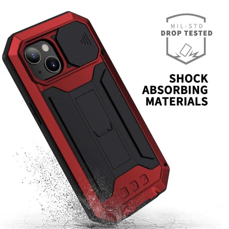 For iPhone 13 R-JUST Sliding Camera Shockproof Life Waterproof Dust-proof Metal + Silicone Protective Case with Holder(Red) - iPhone 13 Cases by R-JUST | Online Shopping South Africa | PMC Jewellery | Buy Now Pay Later Mobicred