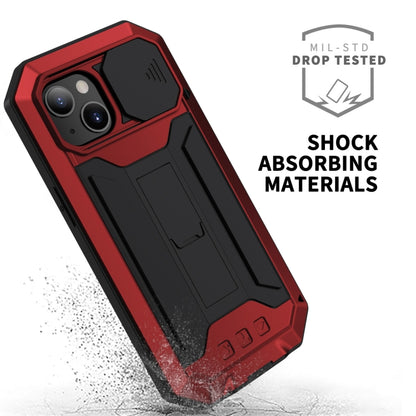 For iPhone 13 R-JUST Sliding Camera Shockproof Life Waterproof Dust-proof Metal + Silicone Protective Case with Holder(Red) - iPhone 13 Cases by R-JUST | Online Shopping South Africa | PMC Jewellery | Buy Now Pay Later Mobicred