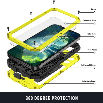 For iPhone 13 R-JUST Sliding Camera Shockproof Life Waterproof Dust-proof Metal + Silicone Protective Case with Holder(Yellow) - iPhone 13 Cases by R-JUST | Online Shopping South Africa | PMC Jewellery | Buy Now Pay Later Mobicred