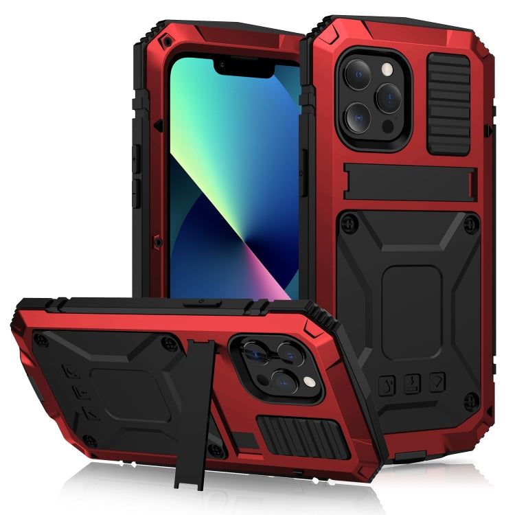 For iPhone 13 mini R-JUST Shockproof Waterproof Dust-proof Metal + Silicone Protective Case with Holder (Red) - iPhone 13 mini Cases by R-JUST | Online Shopping South Africa | PMC Jewellery | Buy Now Pay Later Mobicred