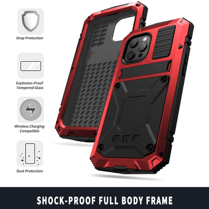 For iPhone 13 mini R-JUST Shockproof Waterproof Dust-proof Metal + Silicone Protective Case with Holder (Red) - iPhone 13 mini Cases by R-JUST | Online Shopping South Africa | PMC Jewellery | Buy Now Pay Later Mobicred