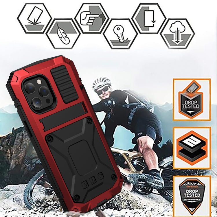 For iPhone 13 mini R-JUST Shockproof Waterproof Dust-proof Metal + Silicone Protective Case with Holder (Red) - iPhone 13 mini Cases by R-JUST | Online Shopping South Africa | PMC Jewellery | Buy Now Pay Later Mobicred