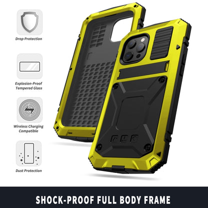 For iPhone 13 mini R-JUST Shockproof Waterproof Dust-proof Metal + Silicone Protective Case with Holder (Yellow) - iPhone 13 mini Cases by R-JUST | Online Shopping South Africa | PMC Jewellery | Buy Now Pay Later Mobicred