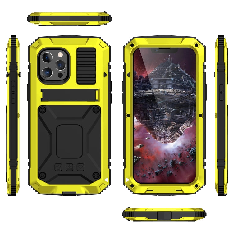 For iPhone 13 Pro R-JUST Shockproof Waterproof Dust-proof Metal + Silicone Protective Case with Holder (Yellow) - iPhone 13 Pro Cases by R-JUST | Online Shopping South Africa | PMC Jewellery | Buy Now Pay Later Mobicred