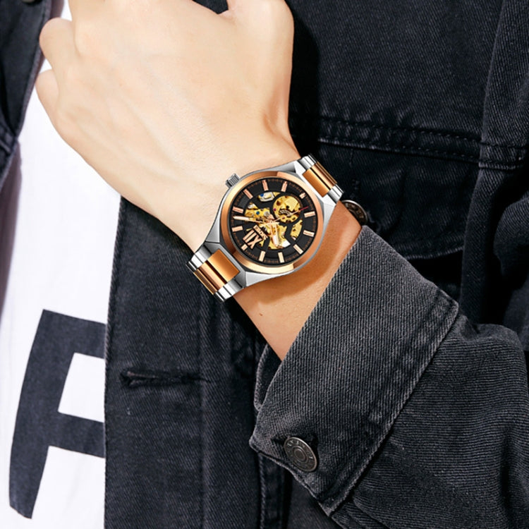 SKMEI 9258 Men Two-color Stainless Steel Strap Automatic Mechanical Watch(Silver Shell Black Surface) - free shipping - PMC TechLife - Order now!