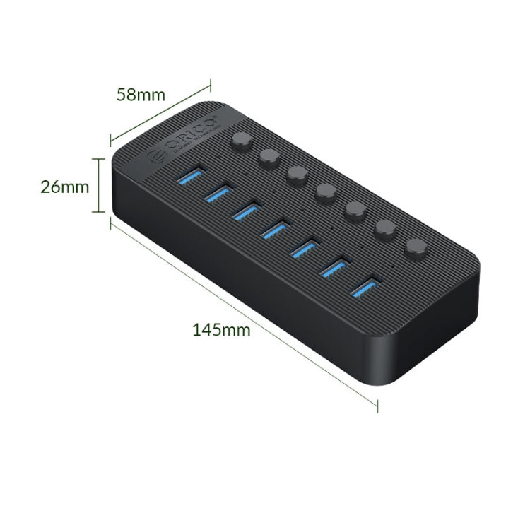 ORICO CT2U3-7AB-BK 7 In 1 Plastic Stripes Multi-Port USB HUB with Individual Switches, UK Plug(Black) - USB 3.0 HUB by ORICO | Online Shopping South Africa | PMC Jewellery | Buy Now Pay Later Mobicred