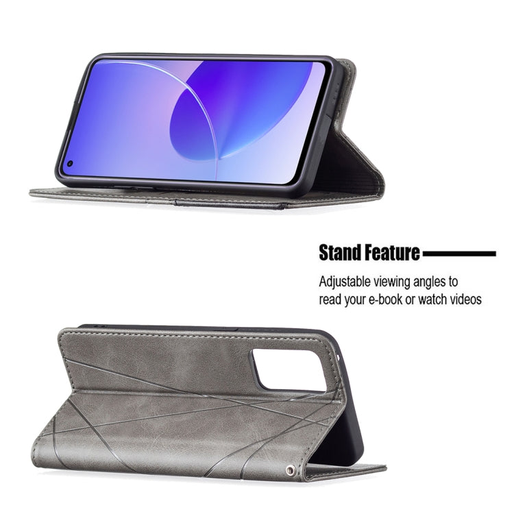 For OPPO Reno6 Rhombus Texture Horizontal Flip Magnetic Leather Case with Holder & Card Slots(Grey) - OPPO Cases by PMC Jewellery | Online Shopping South Africa | PMC Jewellery | Buy Now Pay Later Mobicred