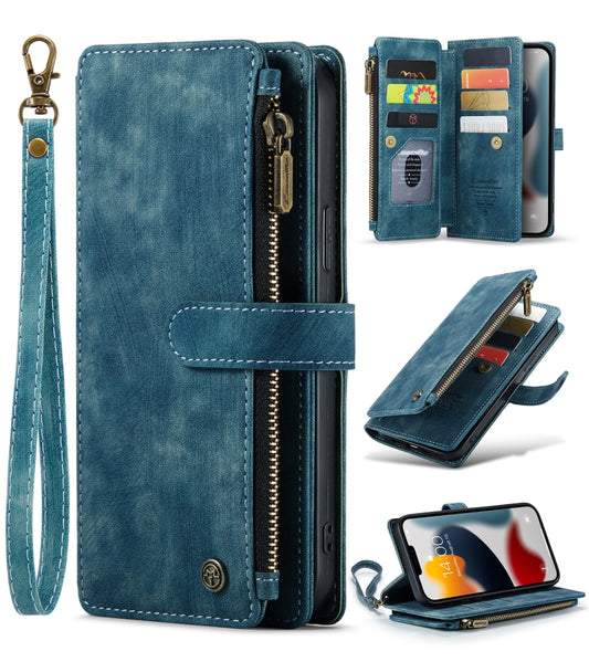 For iPhone 13 Pro Max CaseMe-C30 PU + TPU Multifunctional Horizontal Flip Leather Case with Holder & Card Slot & Wallet & Zipper Pocket (Blue) - iPhone 13 Pro Max Cases by CaseMe | Online Shopping South Africa | PMC Jewellery | Buy Now Pay Later Mobicred