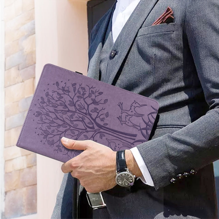 For Huawei MediaPad M5 lite Tree & Deer Pattern Pressed Printing Horizontal Flip PU Leather Case with Holder & Card Slots(Purple) - Huawei by PMC TechLife | Online Shopping South Africa | PMC TechLife | Buy Now Pay Later Mobicred
