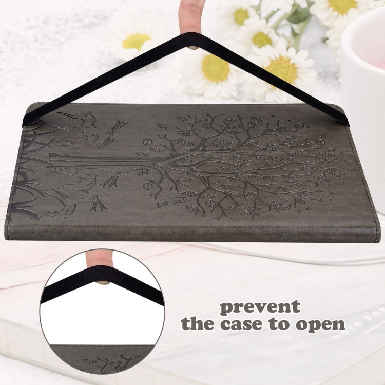 For Huawei MediaPad M5 lite Tree & Deer Pattern Pressed Printing Horizontal Flip PU Leather Case with Holder & Card Slots(Grey) - Huawei by PMC TechLife | Online Shopping South Africa | PMC TechLife | Buy Now Pay Later Mobicred