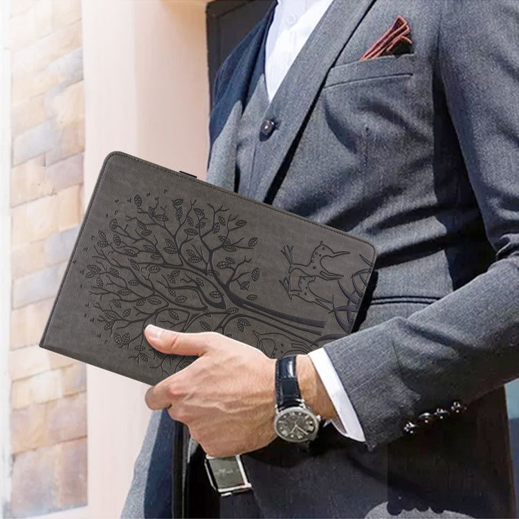 For Huawei MediaPad M5 lite Tree & Deer Pattern Pressed Printing Horizontal Flip PU Leather Case with Holder & Card Slots(Grey) - Huawei by PMC TechLife | Online Shopping South Africa | PMC TechLife | Buy Now Pay Later Mobicred