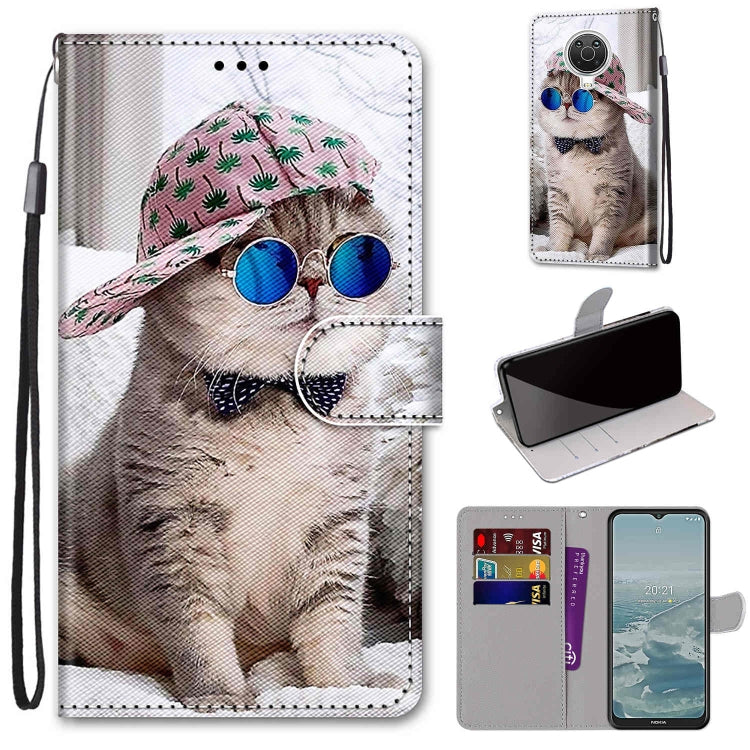 For Nokia G20 / G10 / 6.3 Coloured Drawing Cross Texture Horizontal Flip PU Leather Case with Holder & Card Slots & Wallet & Lanyard(Slant Hat Blue Mirror Cat) - Nokia Cases by PMC Jewellery | Online Shopping South Africa | PMC Jewellery | Buy Now Pay Later Mobicred