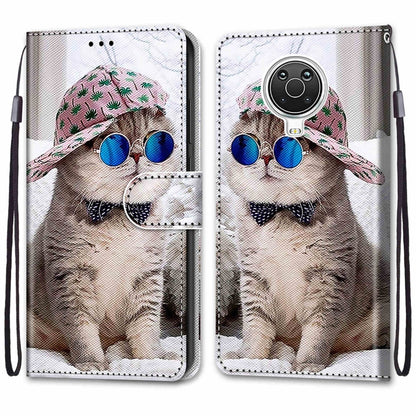 For Nokia G20 / G10 / 6.3 Coloured Drawing Cross Texture Horizontal Flip PU Leather Case with Holder & Card Slots & Wallet & Lanyard(Slant Hat Blue Mirror Cat) - Nokia Cases by PMC Jewellery | Online Shopping South Africa | PMC Jewellery | Buy Now Pay Later Mobicred