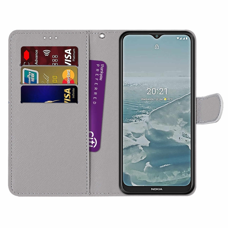 For Nokia G20 / G10 / 6.3 Coloured Drawing Cross Texture Horizontal Flip PU Leather Case with Holder & Card Slots & Wallet & Lanyard(Slant Hat Blue Mirror Cat) - Nokia Cases by PMC Jewellery | Online Shopping South Africa | PMC Jewellery | Buy Now Pay Later Mobicred