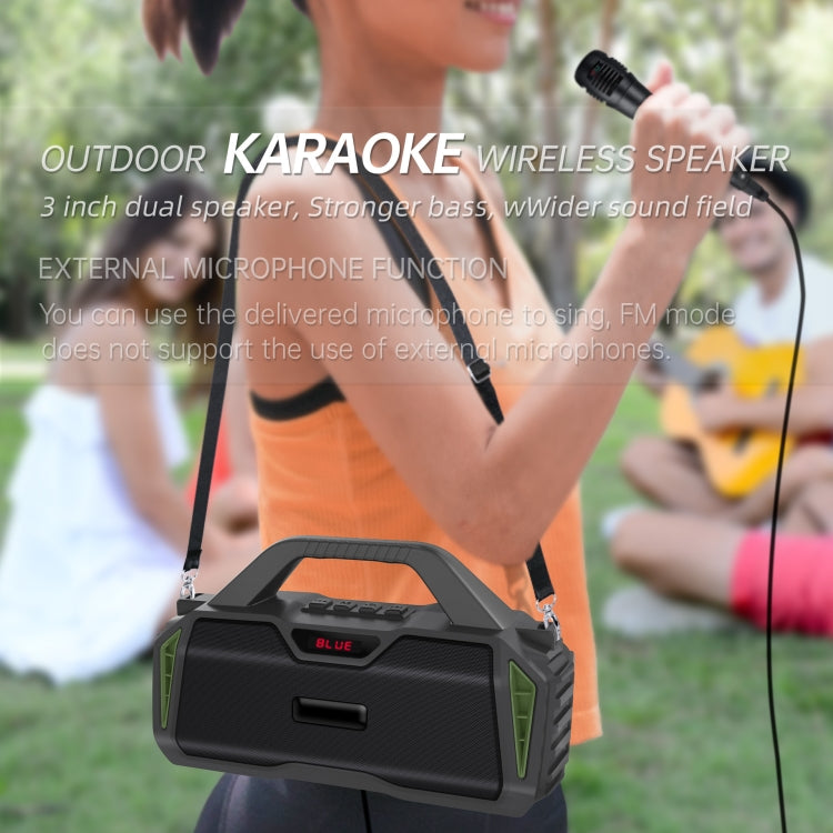 New Rixing NR-6011M Bluetooth 5.0 Portable Outdoor Karaoke Wireless Bluetooth Speaker with Microphone & Shoulder Strap(Green) - Desktop Speaker by NewRixing | Online Shopping South Africa | PMC Jewellery | Buy Now Pay Later Mobicred