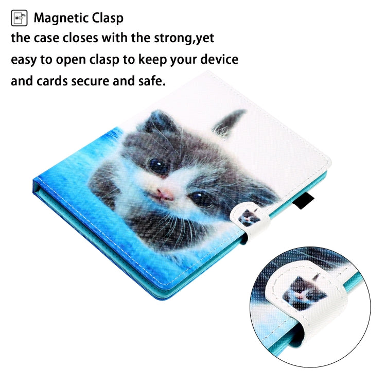 10 inch Universal Colored Drawing Horizontal Flip PU Leather Case with Holder & Card Slot(Blue White cat) - 10 - 11 inch by PMC TechLife | Online Shopping South Africa | PMC TechLife | Buy Now Pay Later Mobicred