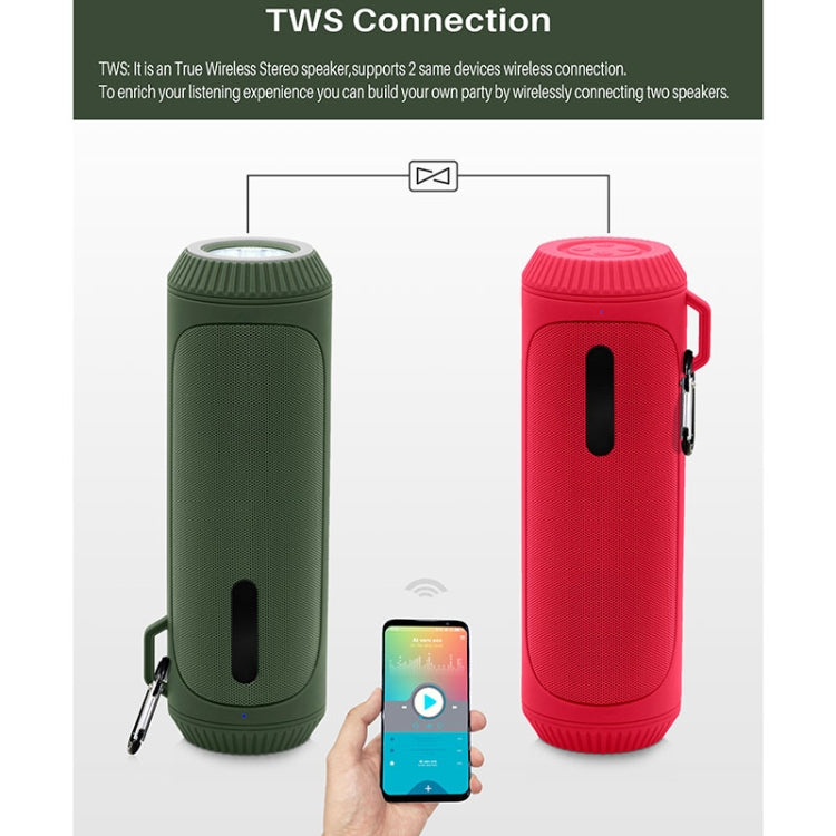 NewRixing NR-4016A TWS Outdoor Splashproof Bluetooth Speaker with Carabiner Handle & SOS Flashlight(Green) - Desktop Speaker by NewRixing | Online Shopping South Africa | PMC Jewellery | Buy Now Pay Later Mobicred