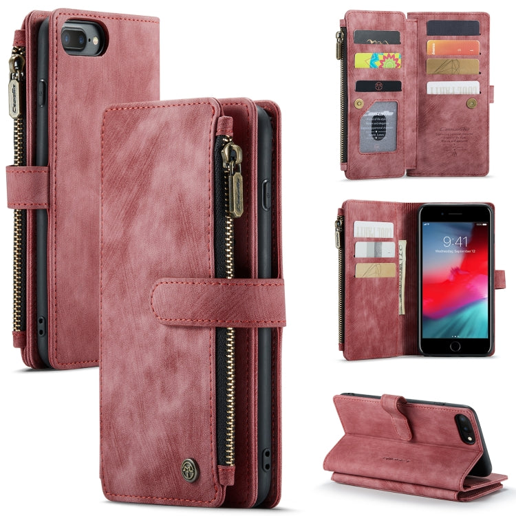 CaseMe-C30 PU + TPU Multifunctional Horizontal Flip Leather Case with Holder & Card Slot & Wallet & Zipper Pocket For iPhone 8 Plus & 7 Plus & 6 Plus(Red) - More iPhone Cases by CaseMe | Online Shopping South Africa | PMC Jewellery | Buy Now Pay Later Mobicred