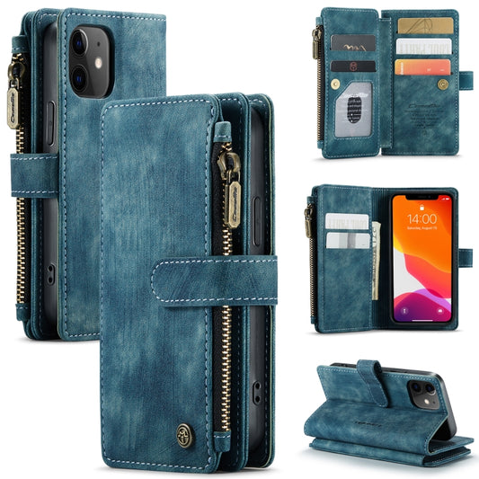 For iPhone 12 mini CaseMe-C30 PU + TPU Multifunctional Horizontal Flip Leather Case with Holder & Card Slot & Wallet & Zipper Pocket (Blue) - iPhone 12 mini Cases by CaseMe | Online Shopping South Africa | PMC Jewellery | Buy Now Pay Later Mobicred