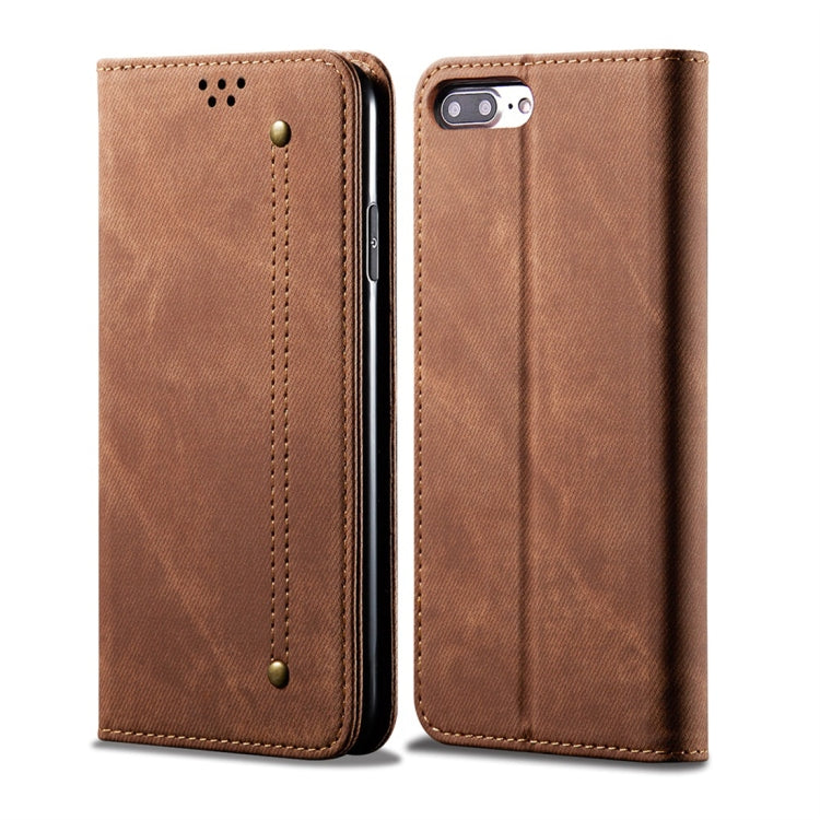 For iPhone 7 Plus / 8 Plus Denim Texture Casual Style Horizontal Flip Leather Case with Holder & Card Slots & Wallet(Brown) - More iPhone Cases by PMC Jewellery | Online Shopping South Africa | PMC Jewellery