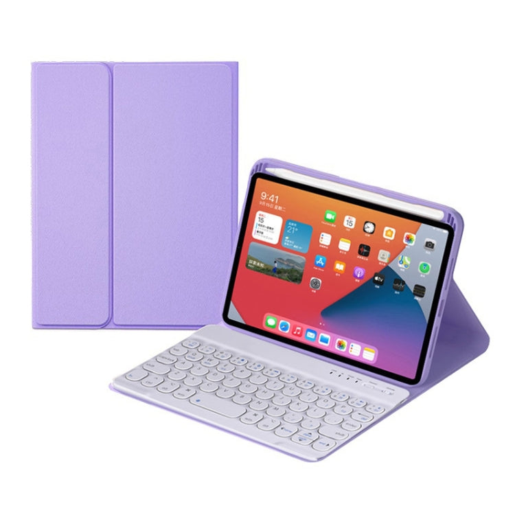 HY006 Round Keys Detachable Bluetooth Keyboard Leather Tablet Case with Holder for iPad mini 6(Light Purple) - For iPad mini by PMC Jewellery | Online Shopping South Africa | PMC Jewellery