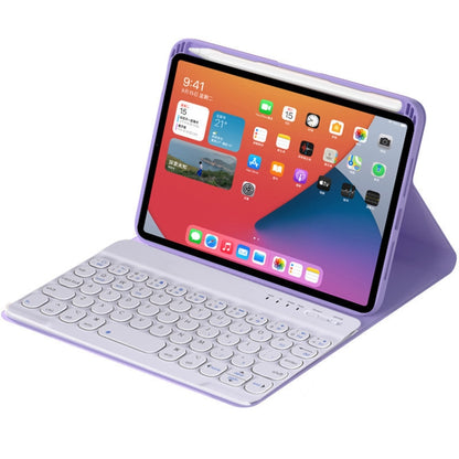 HY006 Round Keys Detachable Bluetooth Keyboard Leather Tablet Case with Holder for iPad mini 6(Light Purple) - For iPad mini by PMC Jewellery | Online Shopping South Africa | PMC Jewellery