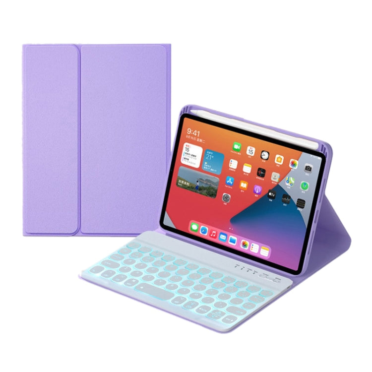 HY006D Round Keys Detachable Bluetooth Keyboard Leather Tablet Case with Colorful Backlight & Holder for iPad mini 6(Light Purple) - For iPad mini by PMC Jewellery | Online Shopping South Africa | PMC Jewellery