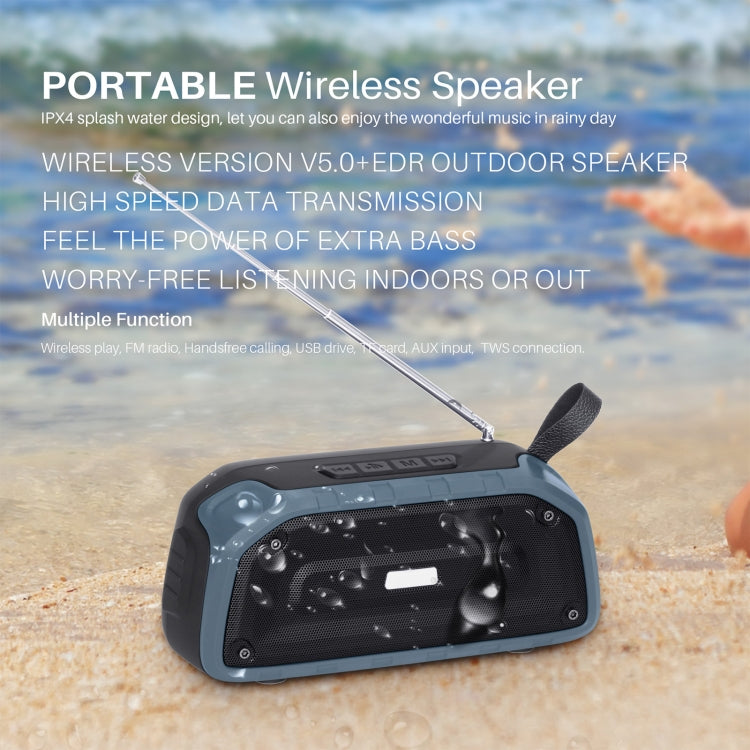 New Rixing NR-906FM TWS Waterproof Bluetooth Speaker Support Hands-free Call / FM with Handle & Antenna(Black) - Desktop Speaker by NewRixing | Online Shopping South Africa | PMC Jewellery | Buy Now Pay Later Mobicred