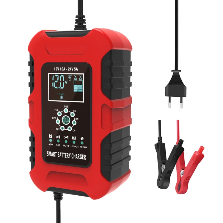 FOXSUR 10A 12V 7-segment Motorcycle / Car Smart Battery Charger, Plug Type:UK Plug(Red) - Battery Charger by FOXSUR | Online Shopping South Africa | PMC Jewellery | Buy Now Pay Later Mobicred