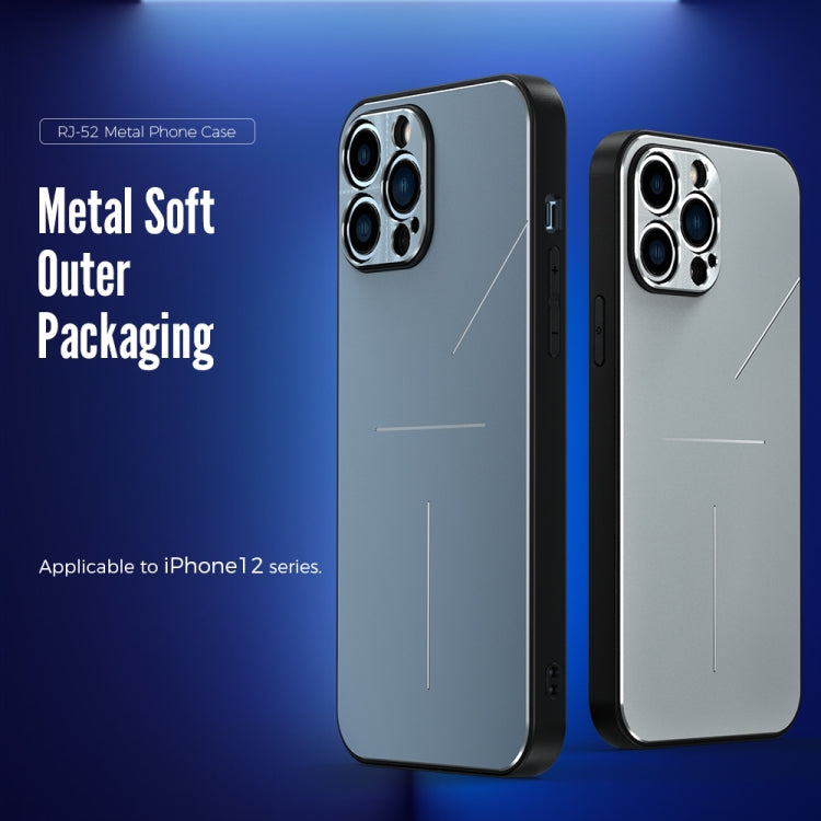 For iPhone 12 R-JUST RJ-52 3-Line Style Metal TPU Shockproof Protective Case(Blue) - iPhone 12 / 12 Pro Cases by R-JUST | Online Shopping South Africa | PMC TechLife | Buy Now Pay Later Mobicred