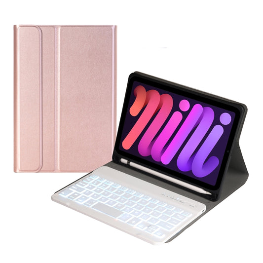 A06BS Ultra-thin Backlight Bluetooth Keyboard Leather Tablet Case with Holder & Pen Slot For iPad mini 6(Rose Gold) - For iPad mini by PMC Jewellery | Online Shopping South Africa | PMC Jewellery