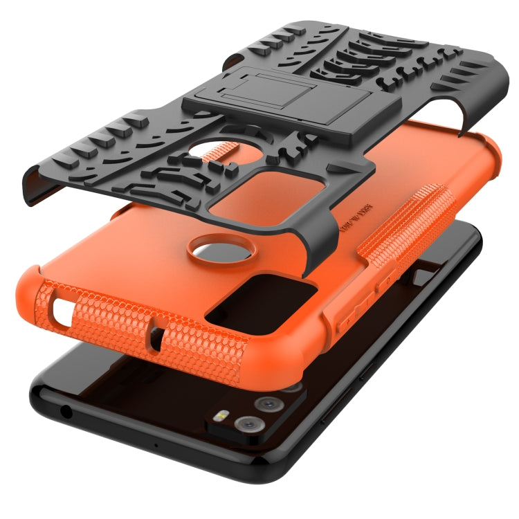 For Alcatel 3L (2021) Tire Texture Shockproof TPU+PC Protective Case with Holder(Orange) - Alcatel Cases by PMC TechLife | Online Shopping South Africa | PMC TechLife | Buy Now Pay Later Mobicred