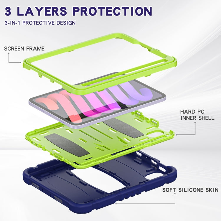 For iPad mini 6 3-Layer Protection Screen Frame + PC + Silicone Shockproof Combination Tablet Case with Holder(NavyBlue+Lime) - iPad mini 6 Cases by PMC Jewellery | Online Shopping South Africa | PMC Jewellery | Buy Now Pay Later Mobicred