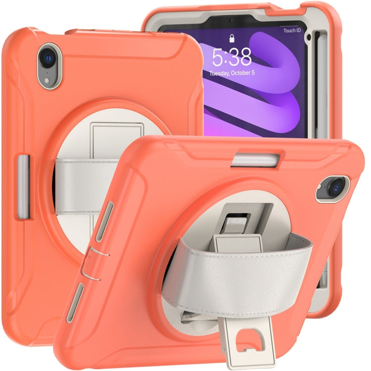 For iPad mini 6 360 Degree Rotation PC + TPU Protective Tablet Case with Holder & Hand-strap(Coral Orange) - iPad mini 6 Cases by PMC Jewellery | Online Shopping South Africa | PMC Jewellery | Buy Now Pay Later Mobicred