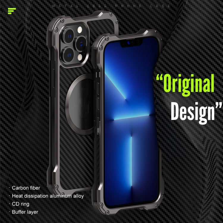 For iPhone 13 R-JUST RJ51 Hollow Shockproof Metal Protective Case(Dark Grey) - free shipping - PMC TechLife - Order now!
