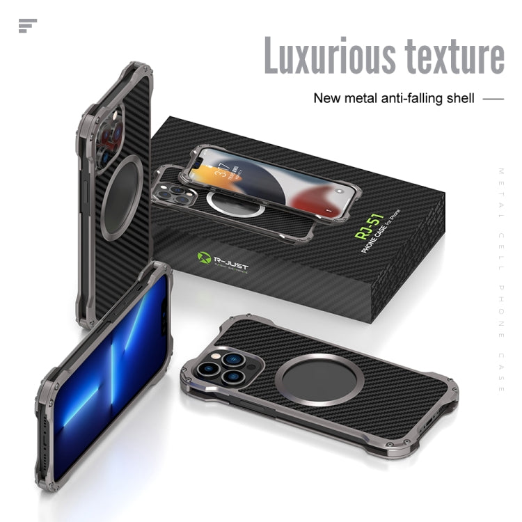 For iPhone 13 R-JUST RJ51 Hollow Shockproof Metal Protective Case(Dark Grey) - free shipping - PMC TechLife - Order now!