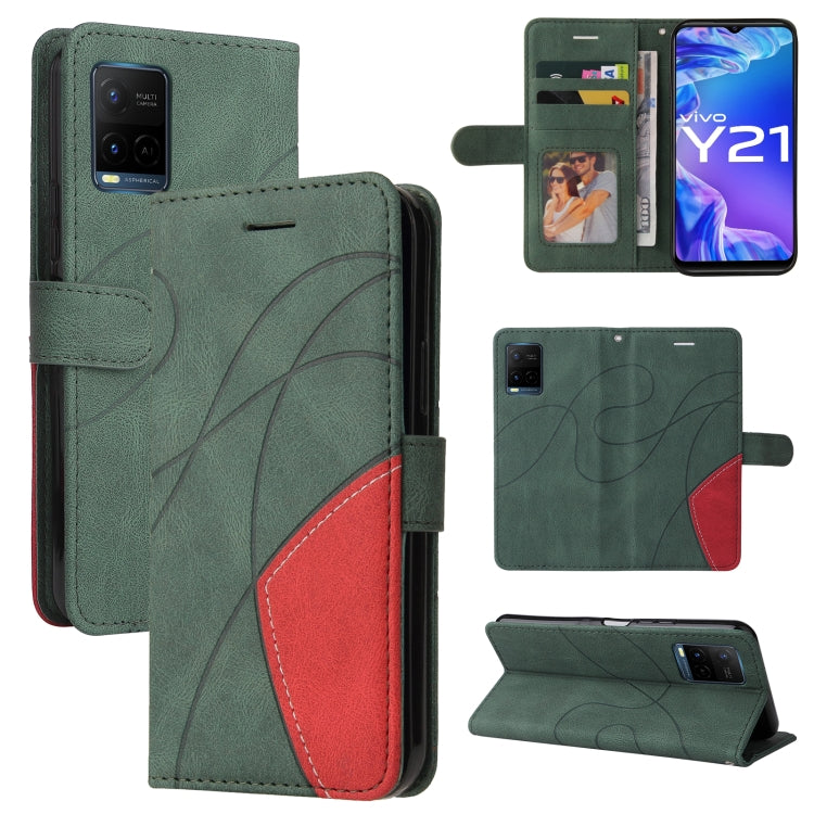 For vivo Y21 2020/Y21s/Y33s Dual-color Splicing Horizontal Flip PU Leather Case with Holder & Card Slots & Wallet(Green) - vivo Cases by PMC Jewellery | Online Shopping South Africa | PMC Jewellery | Buy Now Pay Later Mobicred