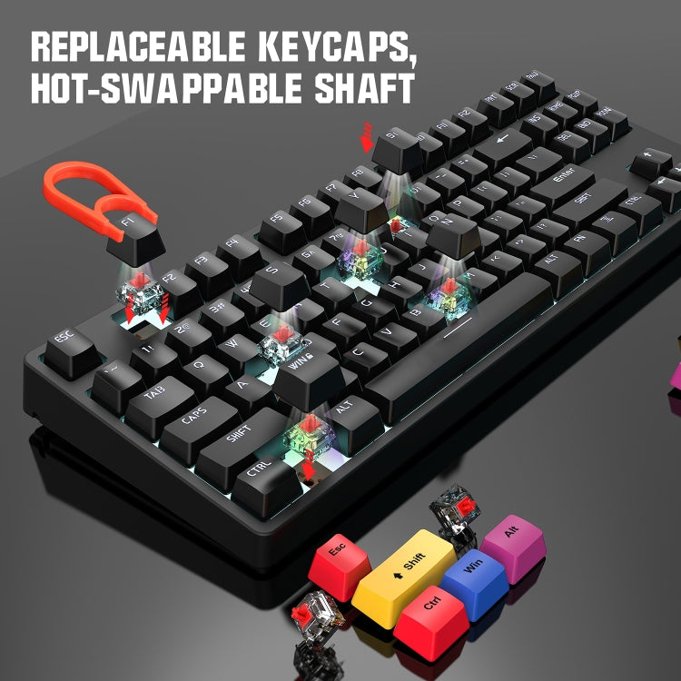 HXSJ L600 87 Keys USB-C / Type-C Wired Red Shaft Mechanical Keyboard with Cool Backlight(White) - free shipping - PMC Jewellery - Order now!