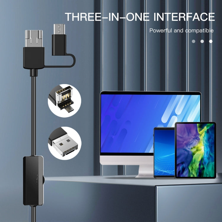 AN100 3 in 1 IP68 Waterproof USB-C / Type-C + Micro USB + USB Dual Cameras Industrial Digital Endoscope with 9 LEDs, Support Android System, Lens Diameter: 5.5mm, Length:3.5m Soft Cable -  by PMC TechLife | Online Shopping South Africa | PMC TechLife | Buy Now Pay Later Mobicred