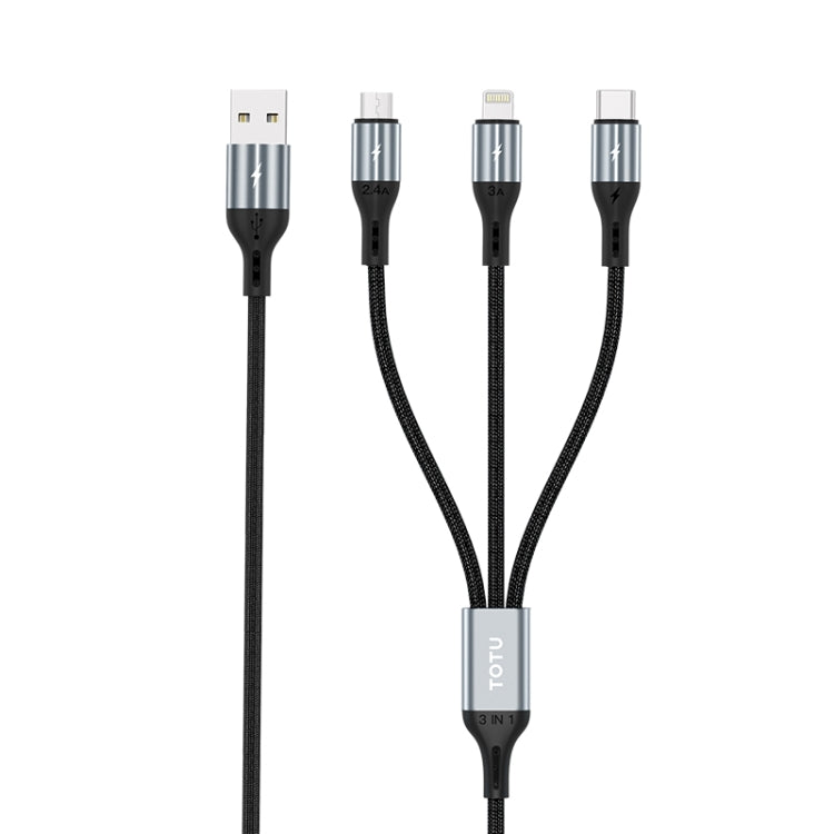 TOTUDESIGN B3B-011 Speedy Series II 3 In 1 8 Pin + Type-C / USB-C + Micro USB Charging Data Cable, Length: 1.2m(Grey) - Multifunction Cable by TOTUDESIGN | Online Shopping South Africa | PMC Jewellery | Buy Now Pay Later Mobicred