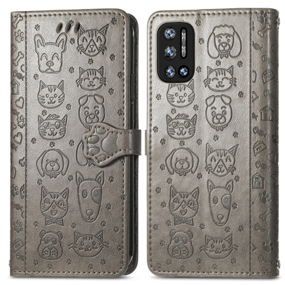 For Doogee N40 Pro Cat and Dog Embossed Horizontal Flip Phone Leather Case with Holder & Card Slot & Wallet & Lanyard(Grey) - More Brand by PMC Jewellery | Online Shopping South Africa | PMC Jewellery | Buy Now Pay Later Mobicred