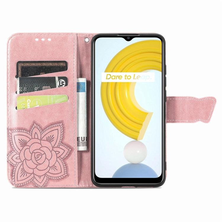 For OPPO Realme C21Y Butterfly Love Flowers Embossed Horizontal Flip Leather Case with Holder & Card Slots & Wallet & Lanyard(Rose Gold) - Realme Cases by PMC Jewellery | Online Shopping South Africa | PMC Jewellery | Buy Now Pay Later Mobicred