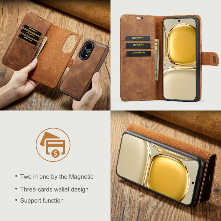 For Huawei P50 Pro DG.MING Crazy Horse Texture Flip Detachable Magnetic Leather Case with Holder & Card Slots & Wallet(Brown) - Huawei Cases by DG.MING | Online Shopping South Africa | PMC Jewellery