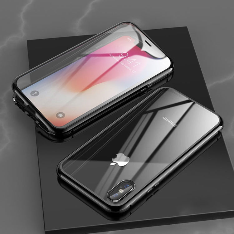 For iPhone XR Ultra Slim Double Sides Magnetic Adsorption Angular Frame Tempered Glass Magnet Flip Case(Black) - More iPhone Cases by PMC Jewellery | Online Shopping South Africa | PMC Jewellery | Buy Now Pay Later Mobicred