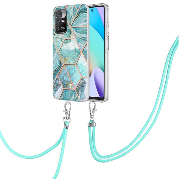 For Xiaomi Redmi 10 Electroplating Splicing Marble TPU Phone Case with Lanyard(Blue) - Xiaomi Cases by PMC Jewellery | Online Shopping South Africa | PMC Jewellery