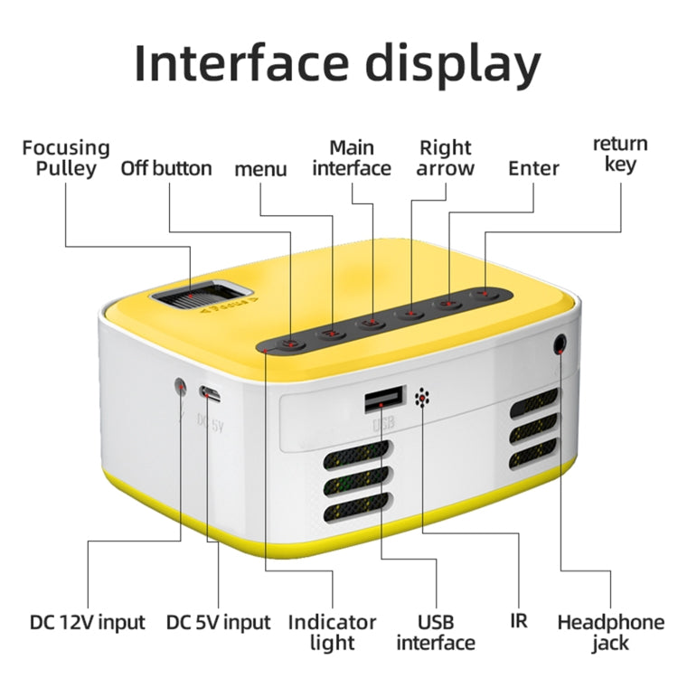 T20 320x240 400 Lumens Portable Home Theater LED HD Digital Projector, Same Screen Version, UK Plug(White Yellow) - LED Projector by PMC Jewellery | Online Shopping South Africa | PMC Jewellery | Buy Now Pay Later Mobicred