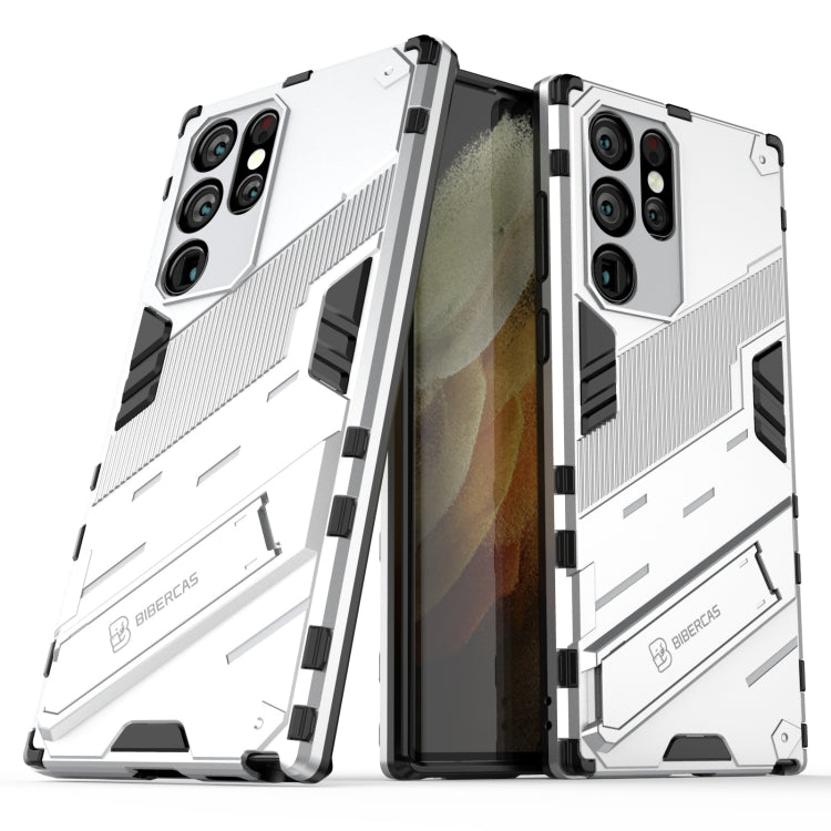 For Samsung Galaxy S22 Ultra 5G Punk Armor 2 in 1 PC + TPU Shockproof Phone Case with Invisible Holder(White) - Galaxy S22 Ultra 5G Cases by PMC Jewellery | Online Shopping South Africa | PMC Jewellery