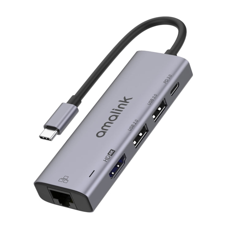 amalink 95125D Type-C / USB-C to HDMI + RJ45 + 2 Ports USB + PD 3.0 Multi-function HUB(Grey) - USB HUB by amalink | Online Shopping South Africa | PMC Jewellery | Buy Now Pay Later Mobicred