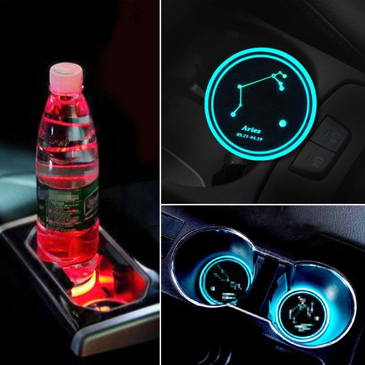 2 PCS Car Constellation Series AcrylicColorful USB Charger Water Cup Groove LED Atmosphere Light(Aries) - Car Drink Holders by PMC Jewellery | Online Shopping South Africa | PMC Jewellery | Buy Now Pay Later Mobicred