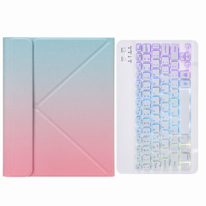 H-097S3 Tri-color Backlight Bluetooth Keyboard Leather Case with Rear Three-fold Holder For iPad 9.7 2018 & 2017(Pink Blue) - Universal by PMC Jewellery | Online Shopping South Africa | PMC Jewellery